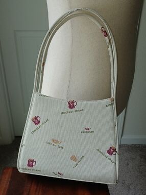 Source Unknown Cute Cream Canvas Coffee Print Shoulder Bag